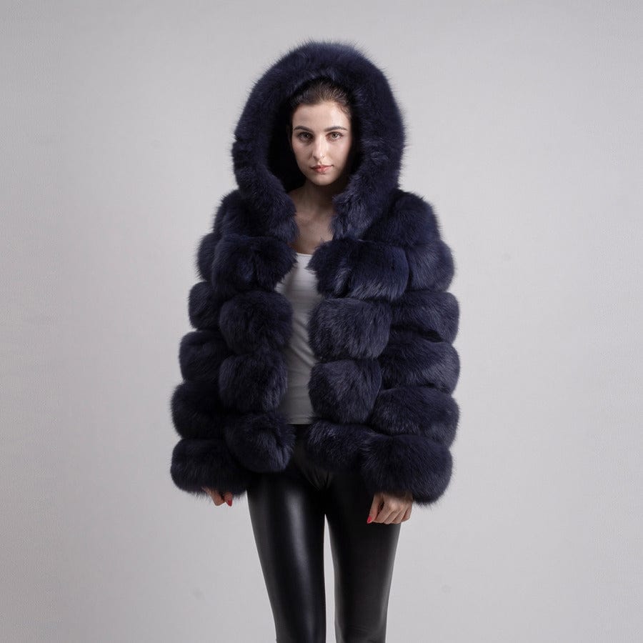 8 XL / NAVY QIUCHEN-QC8143  arrival thick fur coat real fox fur jacket with hood stand collar outfit hoodies plus size coats fo