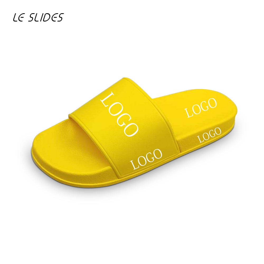 8 / Yellow Good Quality Indoor Outdoor PVC Blank Sandals Women Embossed Custom Logo Slides Men Slippers Wholesale