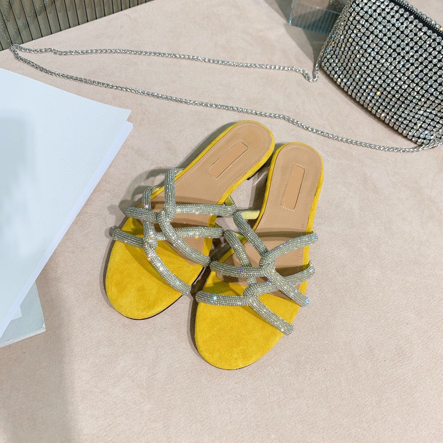 8 / Yellow TX Women's summer slippers thick-heeled flip-flops square toe  thick-soled sandals  non-slip candy plastic jelly shoes