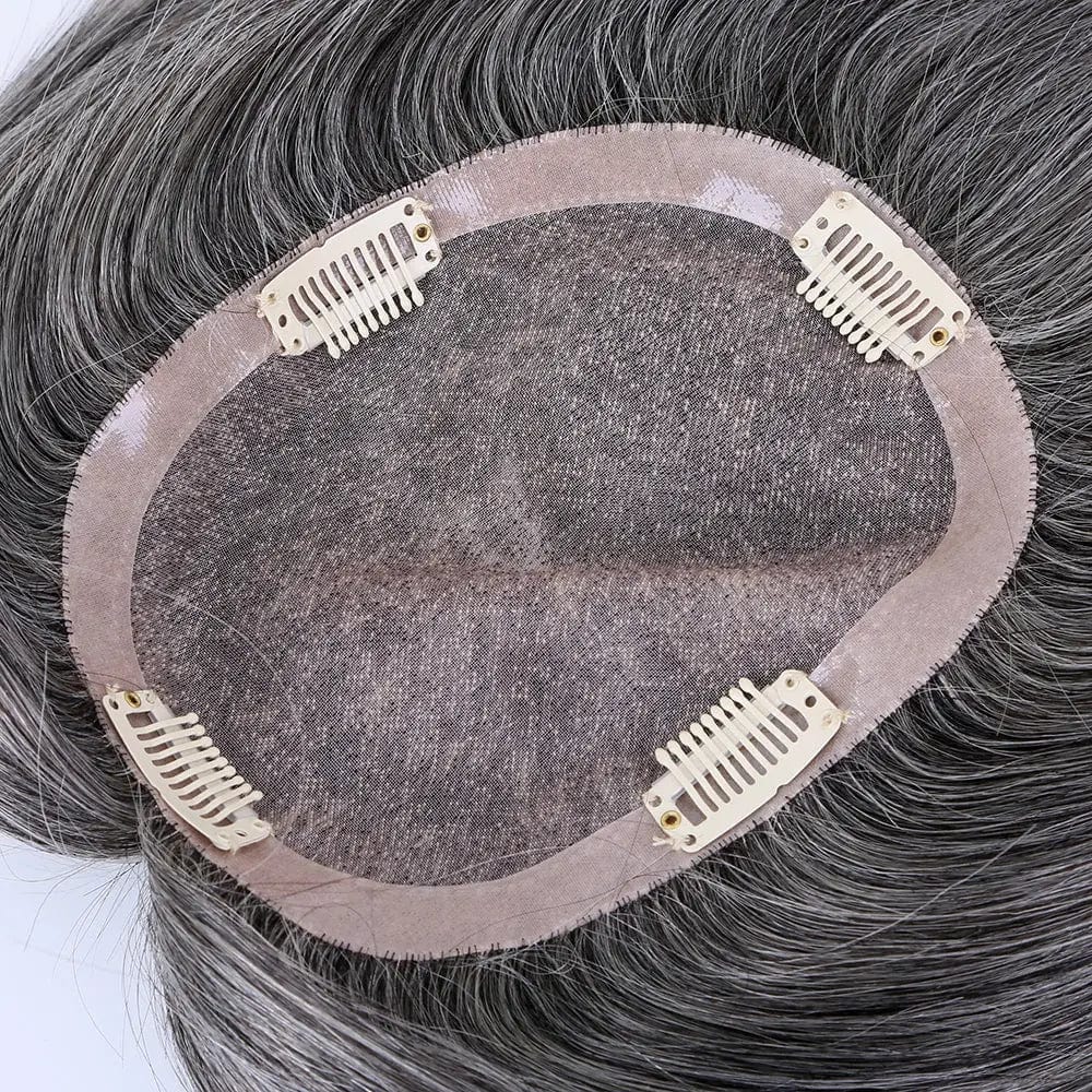 8inches / 1B&white / 5x6 European Monofilament Base Short Style Gray Hair