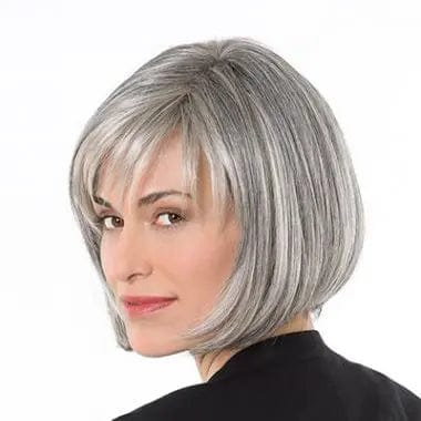 8inches / 1B&white / 5x6 European Monofilament Base Short Style Gray Hair