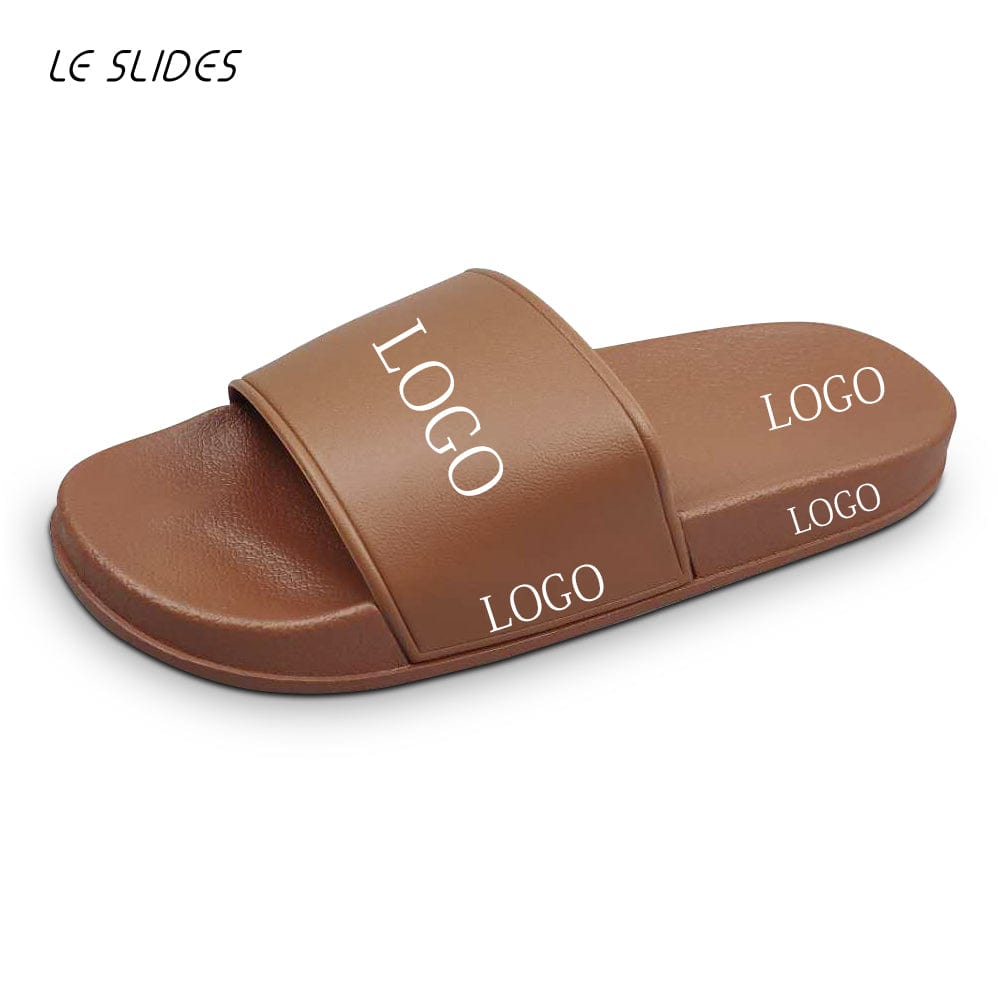 9 / Brown Good Quality Indoor Outdoor PVC Blank Sandals Women Embossed Custom Logo Slides Men Slippers Wholesale