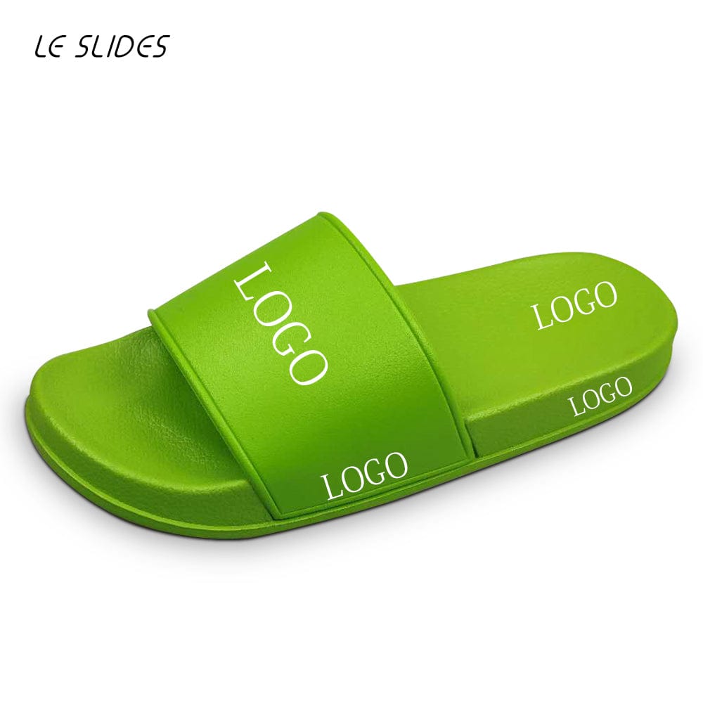 9 / Green Good Quality Indoor Outdoor PVC Blank Sandals Women Embossed Custom Logo Slides Men Slippers Wholesale