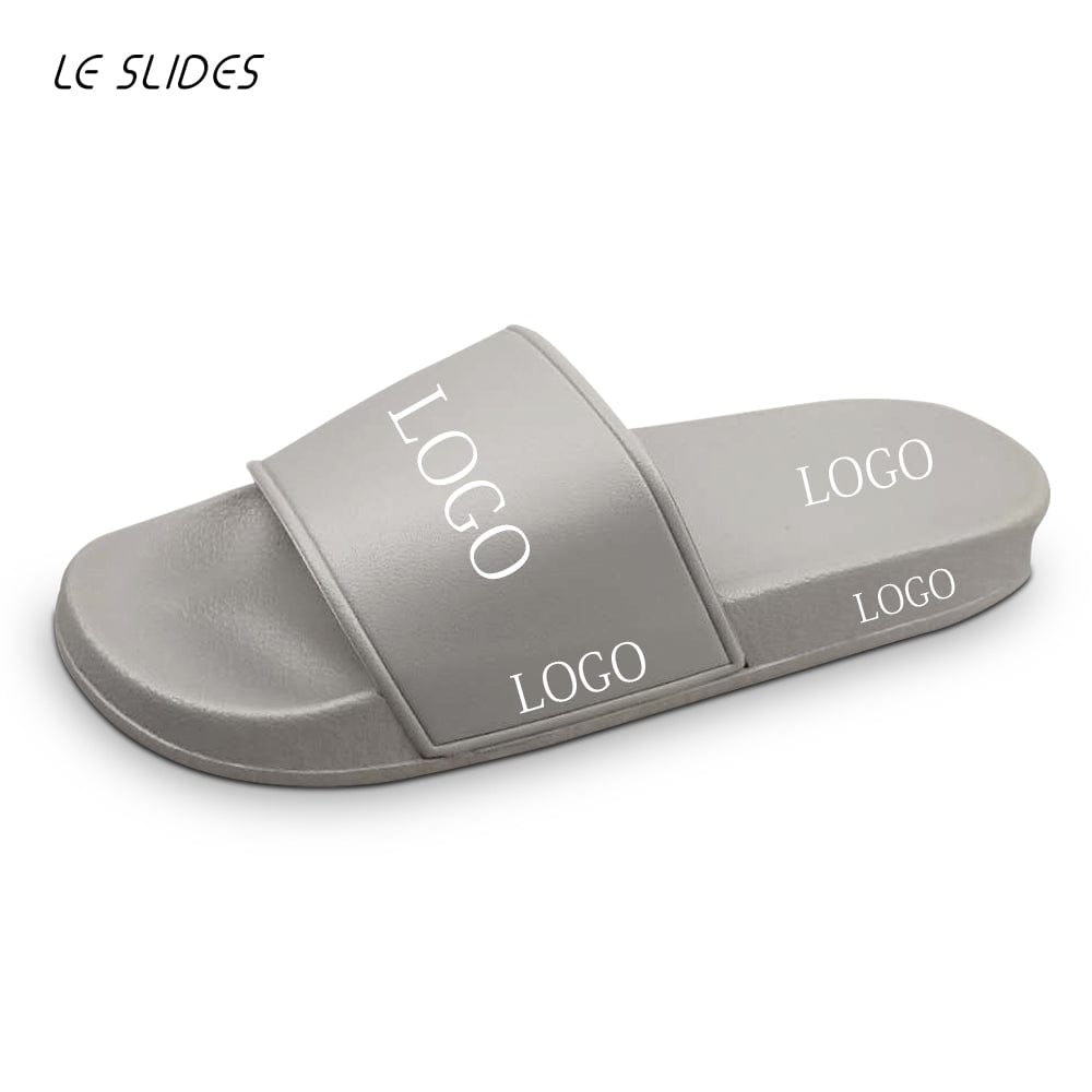 9 / Grey Good Quality Indoor Outdoor PVC Blank Sandals Women Embossed Custom Logo Slides Men Slippers Wholesale