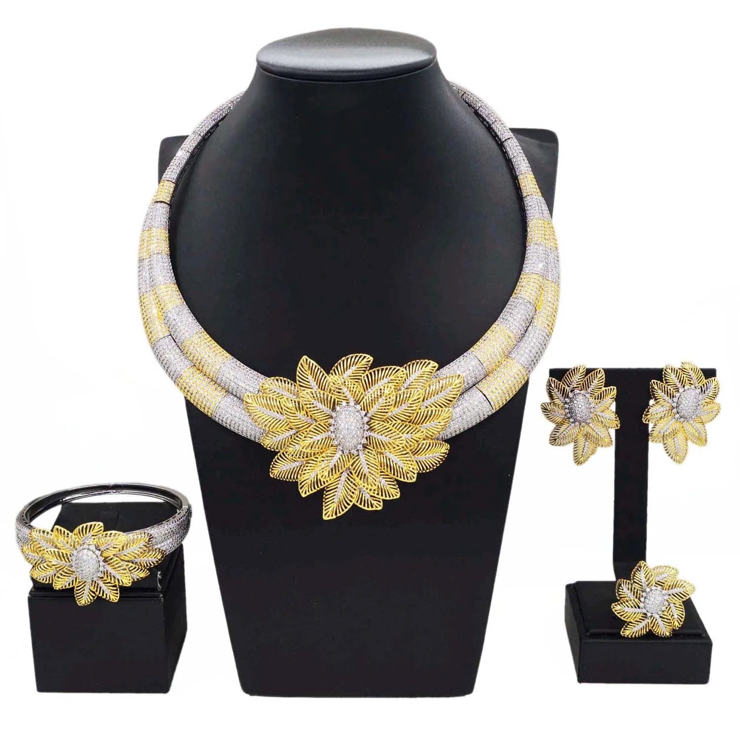 9 / HZ23054214 Fashion 18K 24K Gold Plated Wholesale Diamond Jewelry Set Women Cute Gift Party Wedding Western Wedding Copper Zircon Jewels