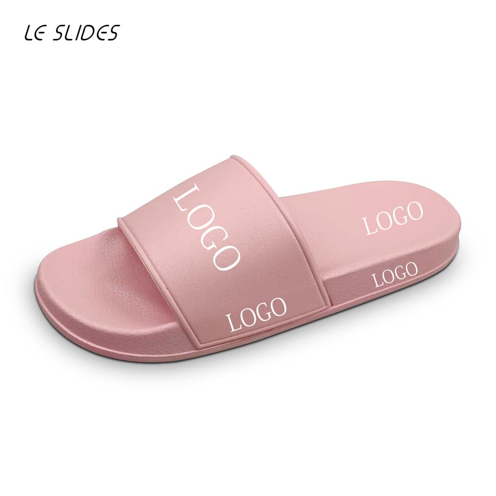 9 / Pink Good Quality Indoor Outdoor PVC Blank Sandals Women Embossed Custom Logo Slides Men Slippers Wholesale