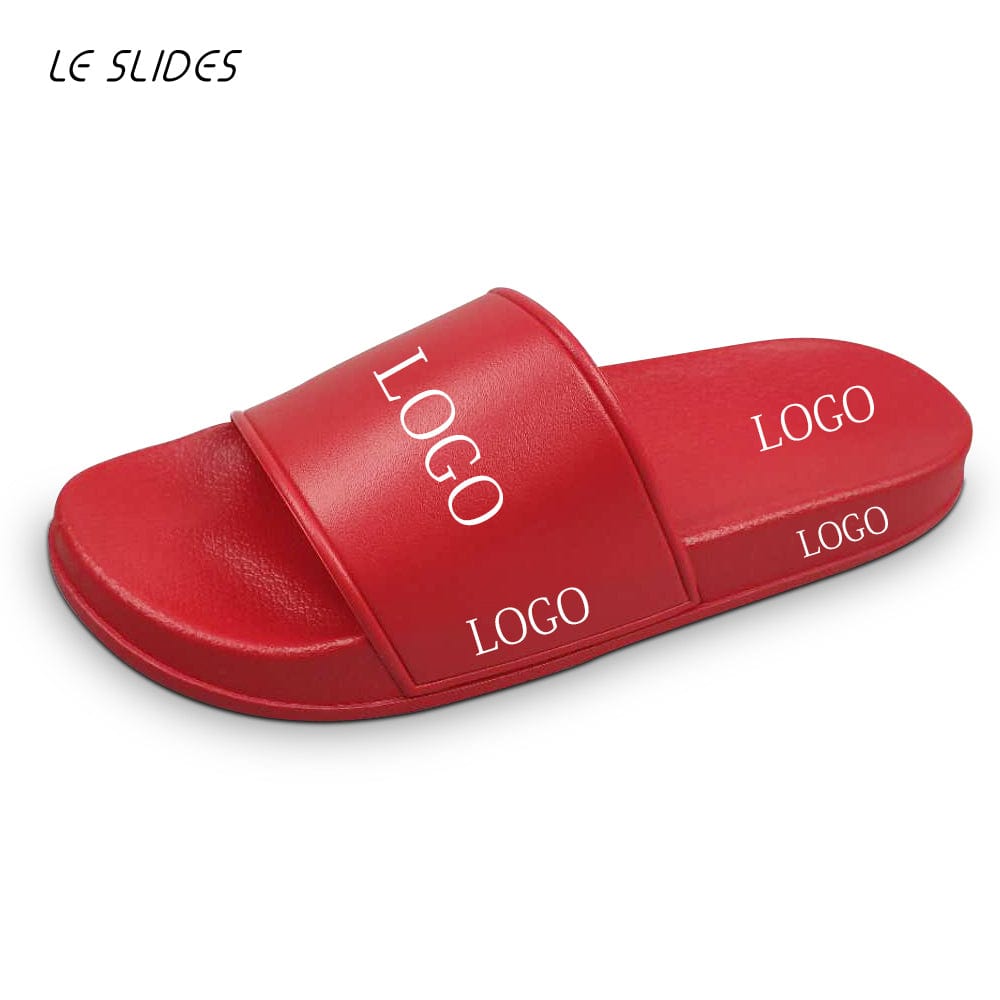 9 / Red Good Quality Indoor Outdoor PVC Blank Sandals Women Embossed Custom Logo Slides Men Slippers Wholesale