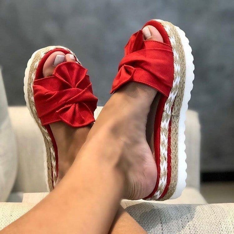 9 / Red TX493 New Style beautiful bow sandals summer shoes for girls women flat sandals slippers for ladies