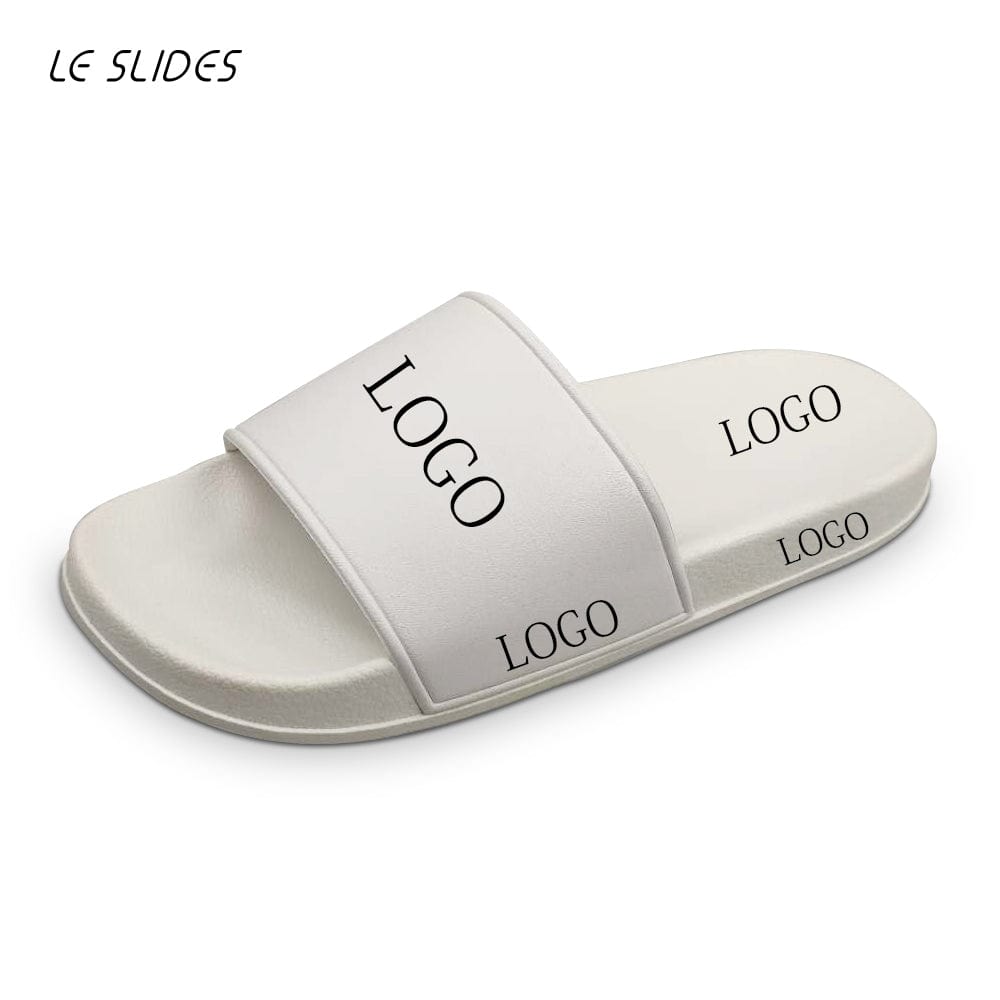 9 / White Good Quality Indoor Outdoor PVC Blank Sandals Women Embossed Custom Logo Slides Men Slippers Wholesale