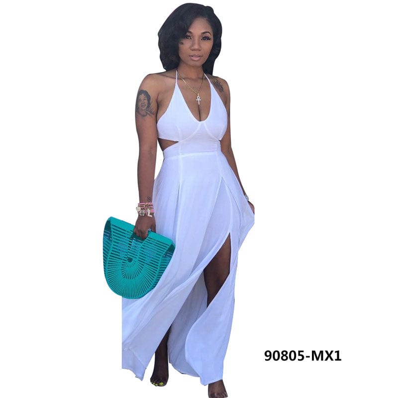 90805-MX1 summer cool sexy halter design split maxi dress women