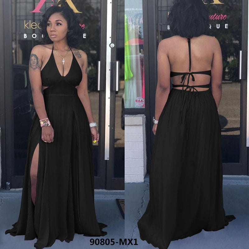 90805-MX1 summer cool sexy halter design split maxi dress women