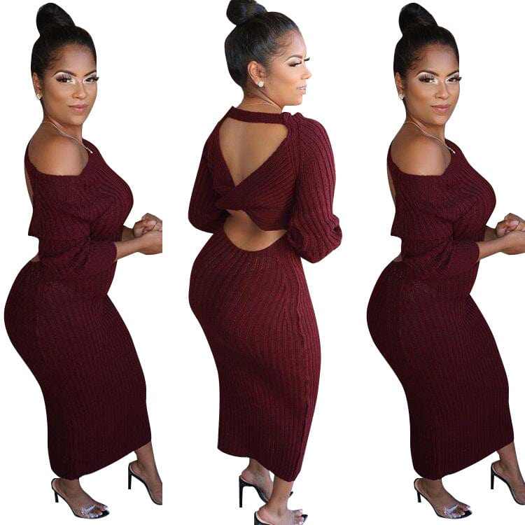 91012-MX100 autumn winter knitting long sleeve midi maxi dresses ladies