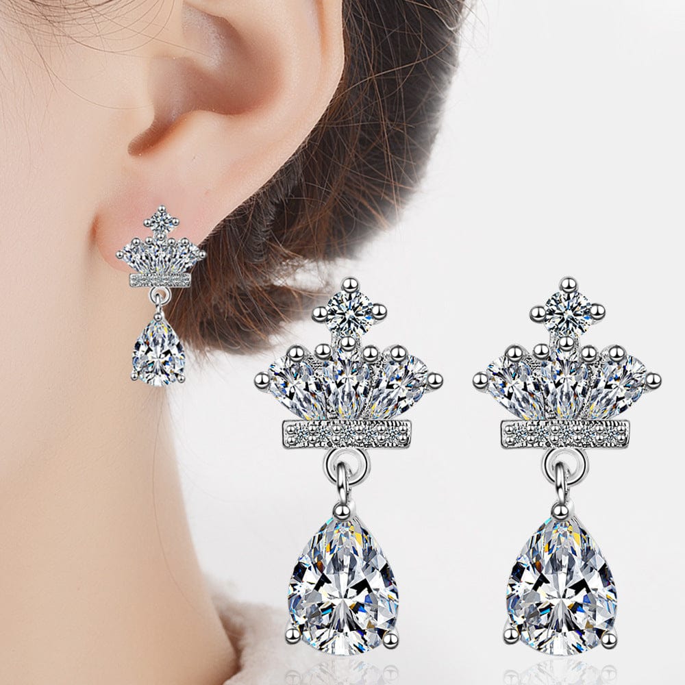 925 Sterling Silver Crown Zircon Waterdrop Dangle Earrings for Women Charm Wedding Jewelry Accessories