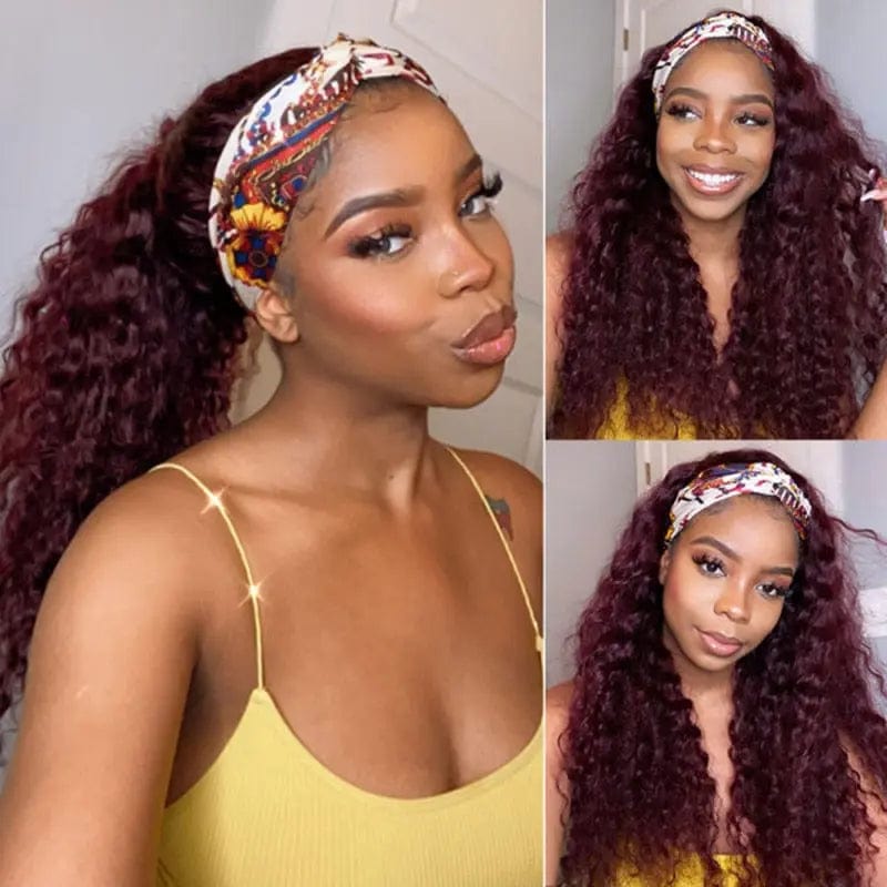 99j Burgundy Deep Wave Headbands Wig