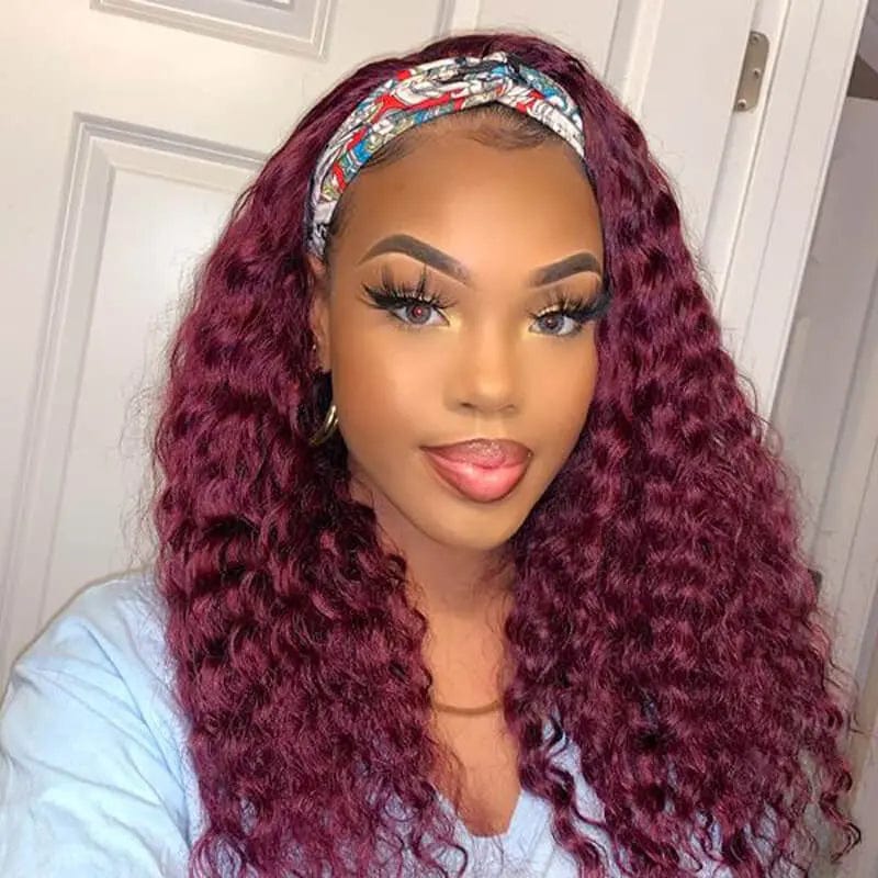 99j Burgundy Deep Wave Headbands Wig