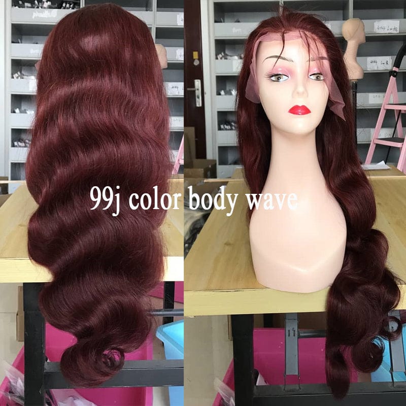 99J Burgundy Transparent 5x5 Lace Closure Wigs Deep Wave With Pre Pluck Brazilian Human Hair Lace Front Wigs