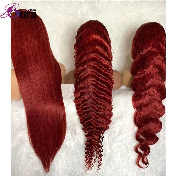 99J Burgundy Transparent 5x5 Lace Closure Wigs Deep Wave With Pre Pluck Brazilian Human Hair Lace Front Wigs