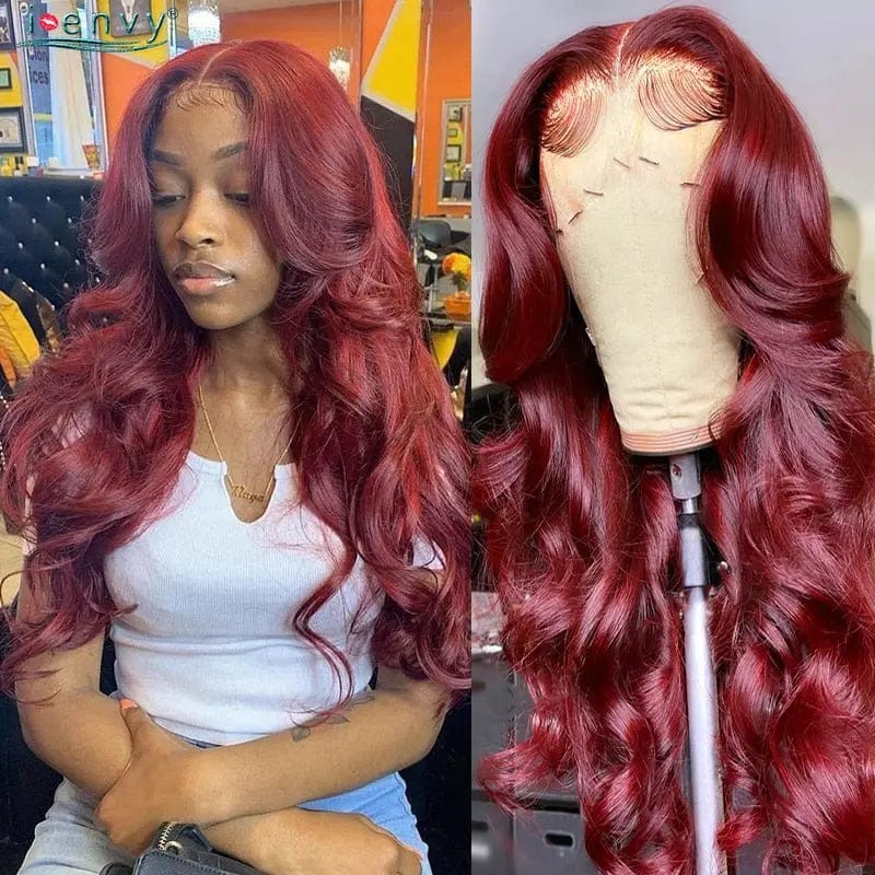 #99J / China / 10inches 99J Burgundy Lace Front Wig Body Wave