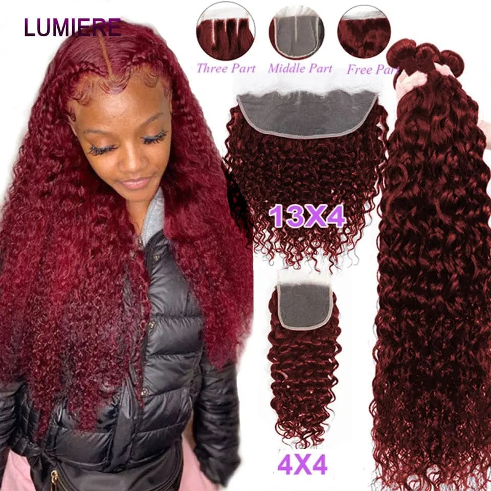 99J Dark Burgundy Ｗater Wave Bundles