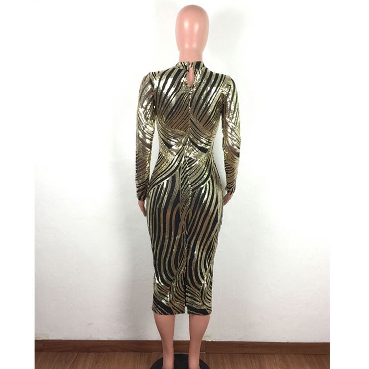 9S03864 design fashion round neck long sleeve sequin Ladies Woman Dress Sexy