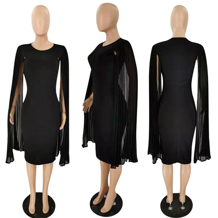 9S03894 latest design full length cape sleeve black Designer autumn Sexy Ladies Dress new fashion