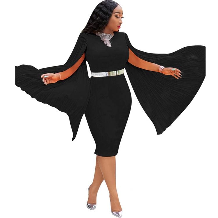 9S03894 latest design full length cape sleeve black Designer autumn Sexy Ladies Dress new fashion