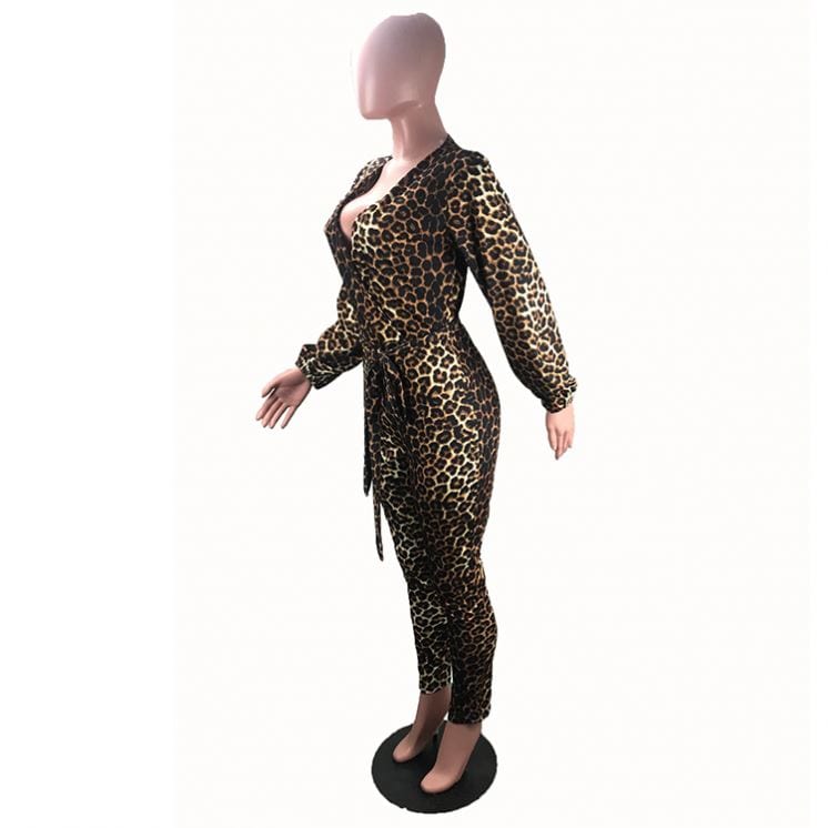 9S03976 hot selling v neck print long sleeve Long Womens Jumpsuits Sexy Woman Fashion Rompers Jumpsuit