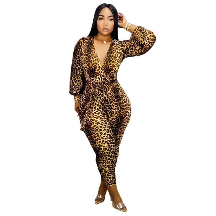 9S03976 hot selling v neck print long sleeve Long Womens Jumpsuits Sexy Woman Fashion Rompers Jumpsuit