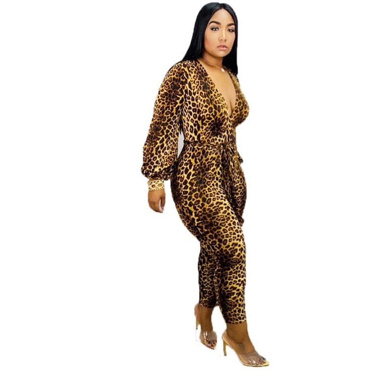 9S03976 hot selling v neck print long sleeve Long Womens Jumpsuits Sexy Woman Fashion Rompers Jumpsuit