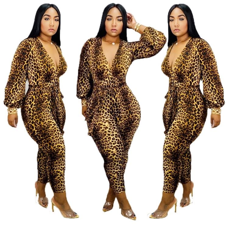 9S03976 hot selling v neck print long sleeve Long Womens Jumpsuits Sexy Woman Fashion Rompers Jumpsuit