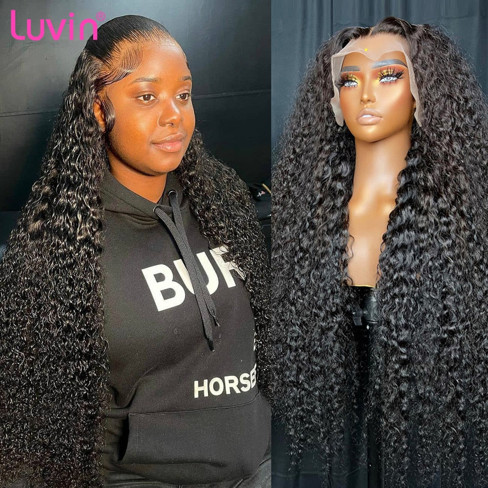 Luvin Deep Wave 30 40 Inch 13x4 Frontal Wigs 250 Density Human Hair Wig Water Curly Brazilian Remy  For Black Women - SN Wigs & More