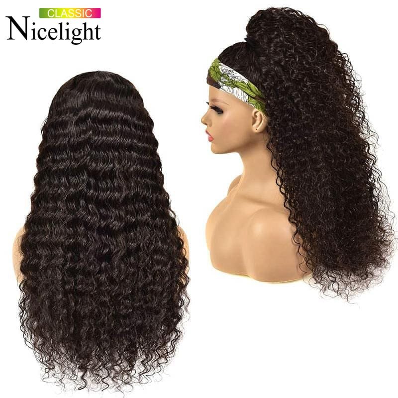 Deep Wave Headband Wigs Human Hair Wig Grip Headband Nicelight Brazilian Curly Headband Wigs Glueless Remy Hair With Headband - SN Wigs & More