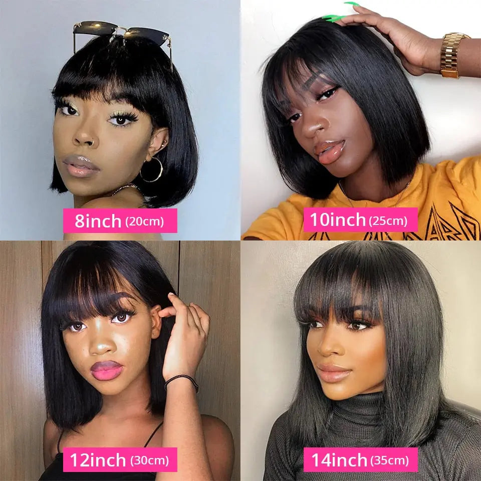 Short Bob Human Hair Wigs With Bangs - SN Wigs & More