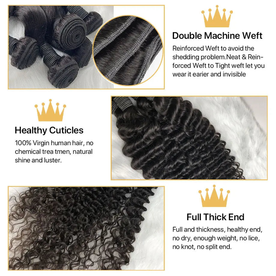 Deep Wave 3/4 Bundles With Closure - SN Wigs & More