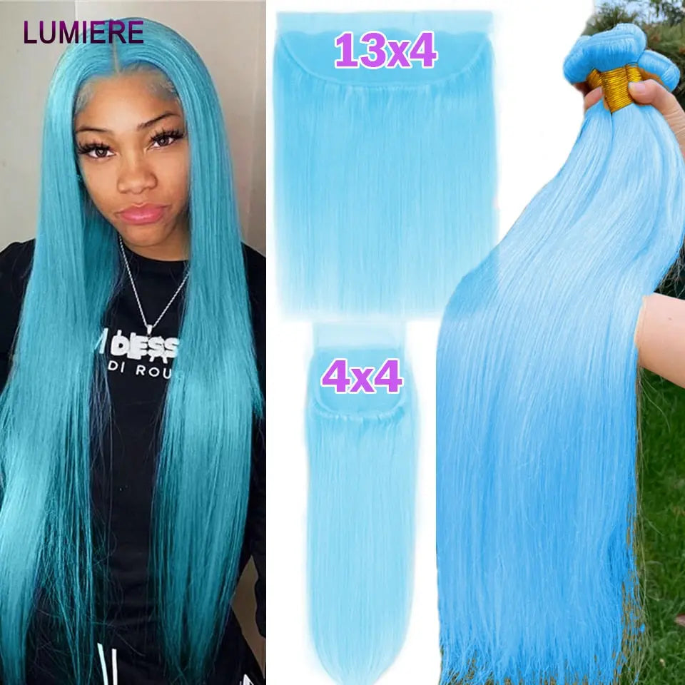 Light Blue Colored Bone Straight - SN Wigs & More