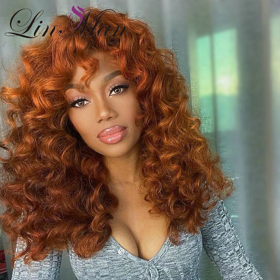 Full Machine Made Wig with Bangs 180 Density Remy Curly Human Hair Wig for Women Honey Blonde Brazilian Remy Water Wave Wigs - SN Wigs & More