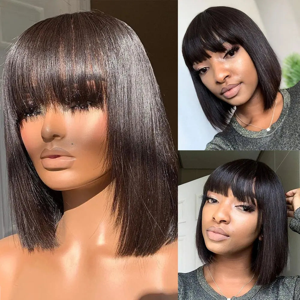 Short Bob Human Hair Wigs With Bangs - SN Wigs & More