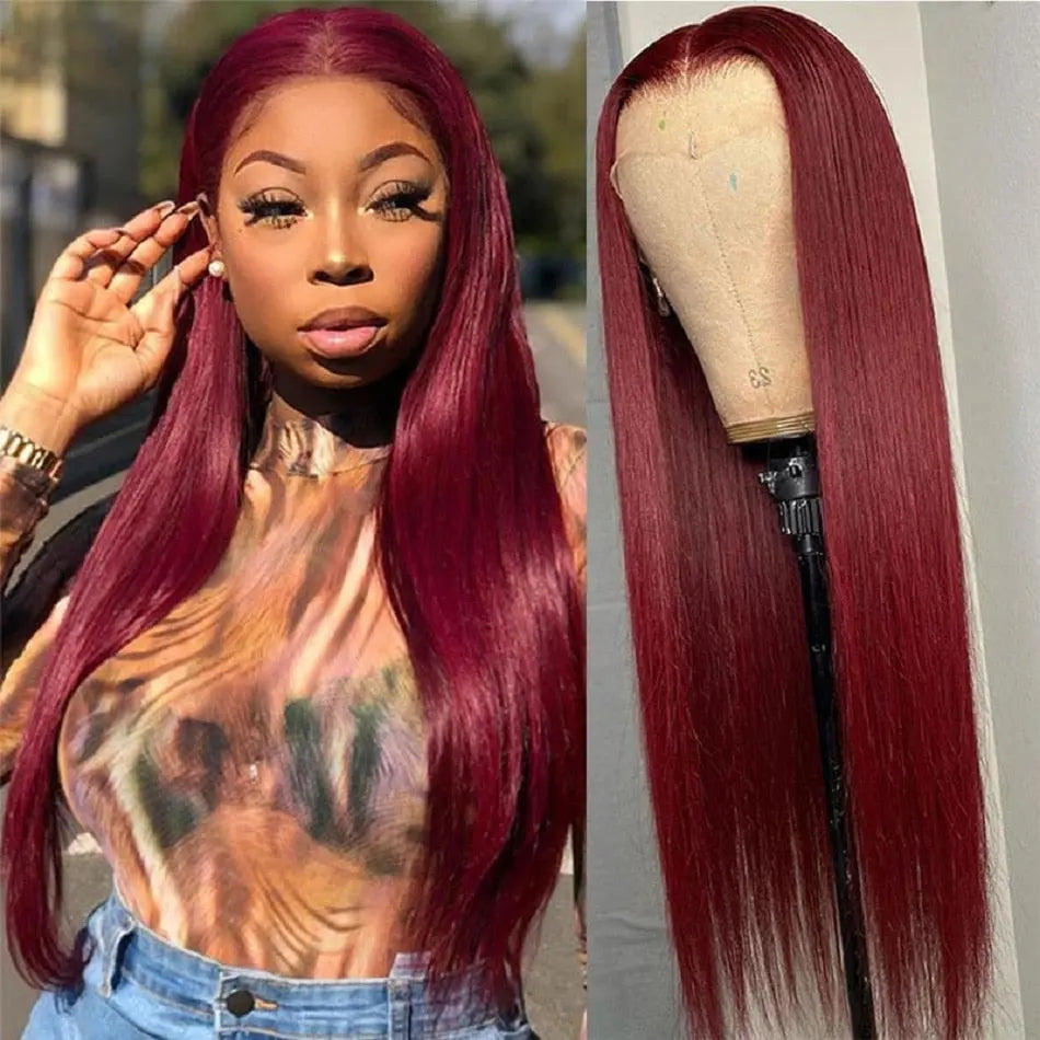 Burgundy 99J Lace Front Human Hair - SN Wigs & More