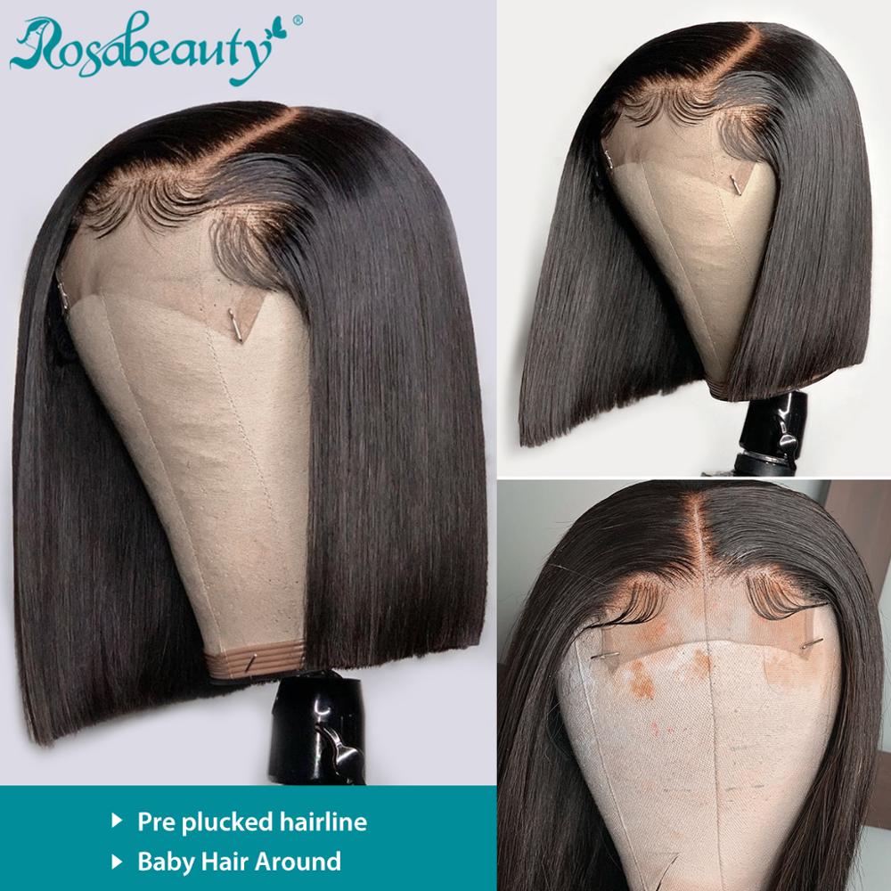 Rosabeauty Straight Short Bob Human Hair Wigs Lace Frontal 4x4 Closure  Wig Glueless 13x1 T Part Brazilian Remy 180% - SN Wigs & More