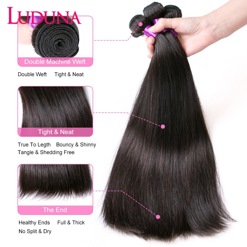 Luduna Bundles With Frontal Indian Straight Hair Bundles Human Hair Weave 3 Bundles With 13x4 Transparent Lace Frontal Remy Hair - SN Wigs & More