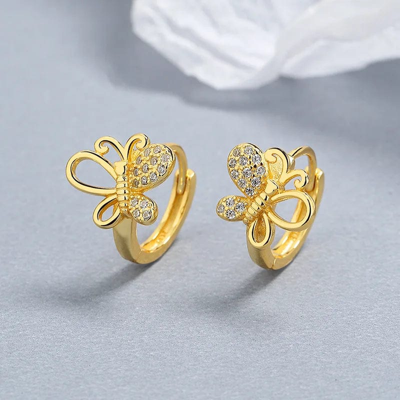 A-28-1 gold fine jewelry 925 sterling silver earrings cute animal butterfly zircon gold plated hoop earrings for women