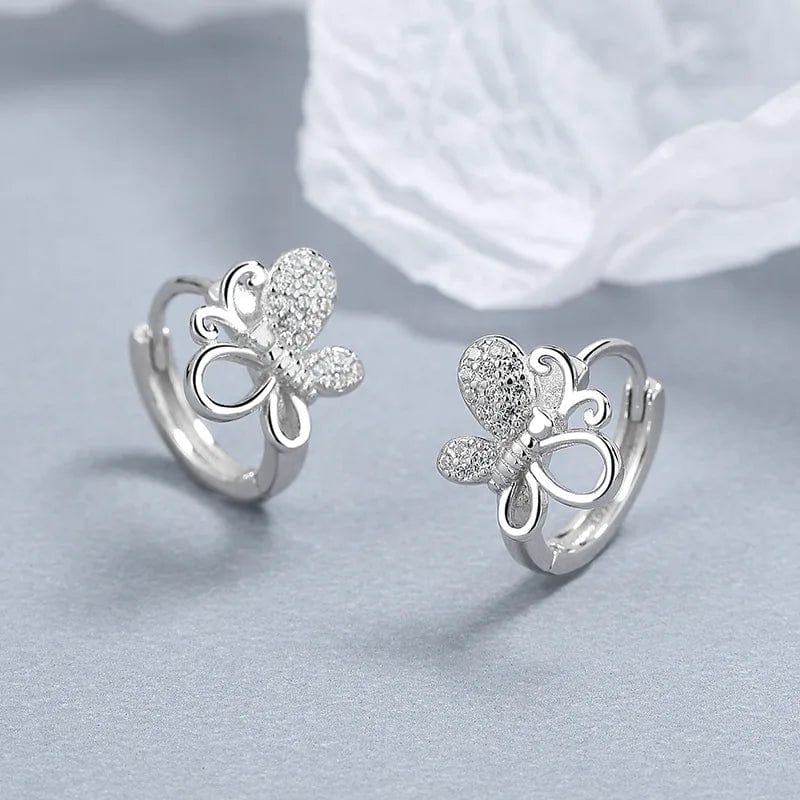 A-28-1 silver fine jewelry 925 sterling silver earrings cute animal butterfly zircon gold plated hoop earrings for women