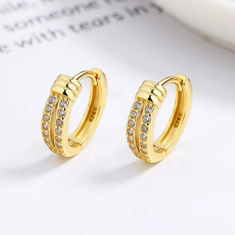 A-36-2 gold fashion jewelry 925 sterling silver statement earrings geometric two layers row of zircon gold plated hoop earrings women