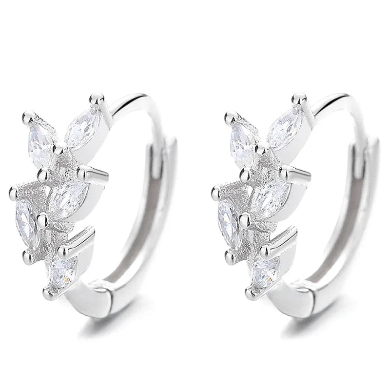 A-52-20 silver fashion jewelry 925 sterling silver statement earrings geometric leaves leaf  shape zircon gold plated hoop earrings women