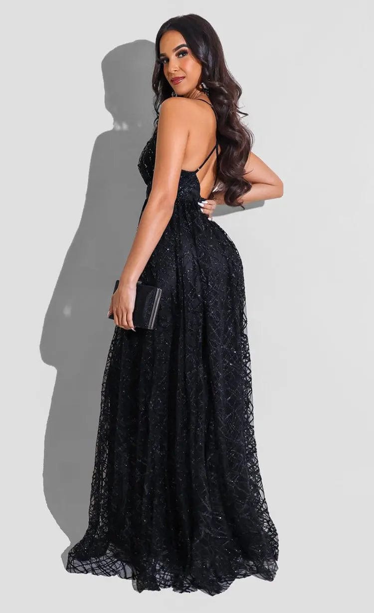 A-line Spaghetti Straps black Sparkly Long Prom Dresses Evening Gowns graduations celebrity robes de cocktail Gorgeous Ball Gown