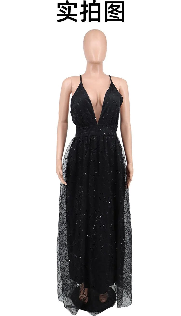 A-line Spaghetti Straps black Sparkly Long Prom Dresses Evening Gowns graduations celebrity robes de cocktail Gorgeous Ball Gown