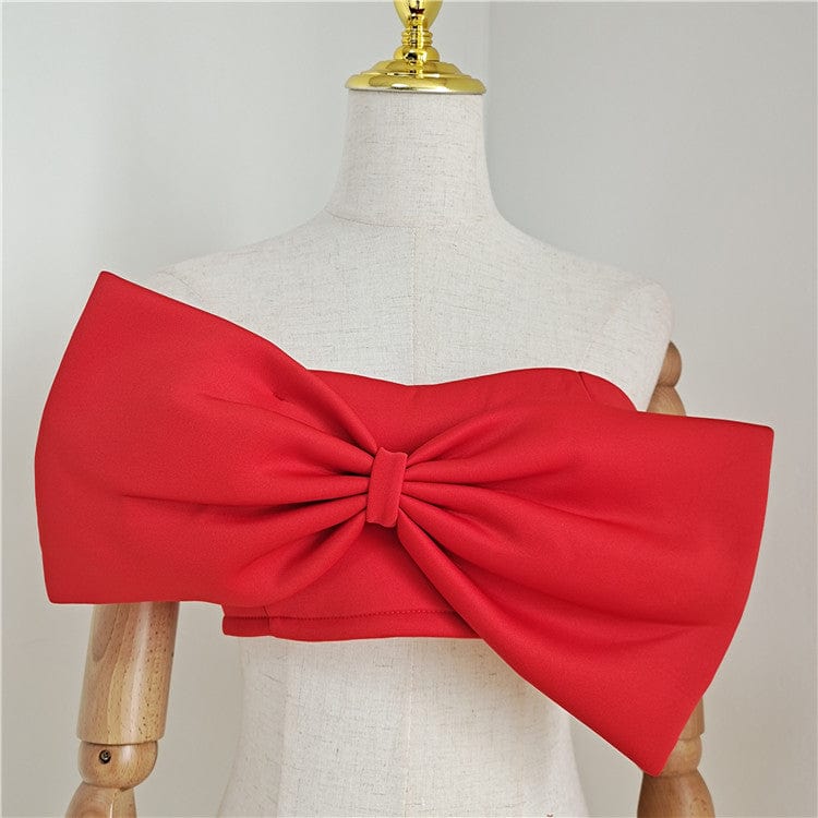 A2980 Red Black Bow Wrap Top   Women  Boutique Top