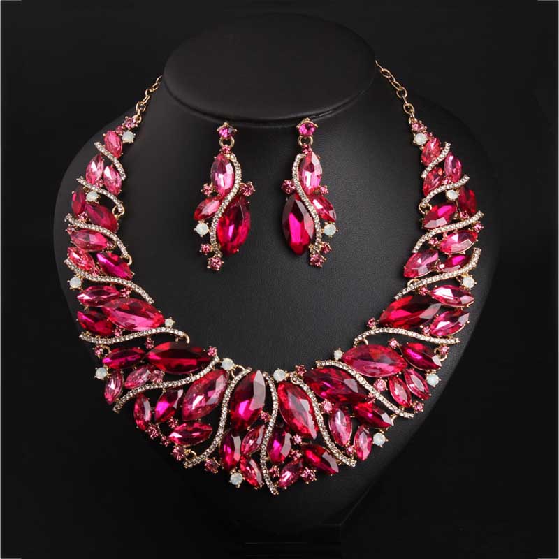 A4243 European American Luxury Jewelry Exaggerated Necklace Earrings Set