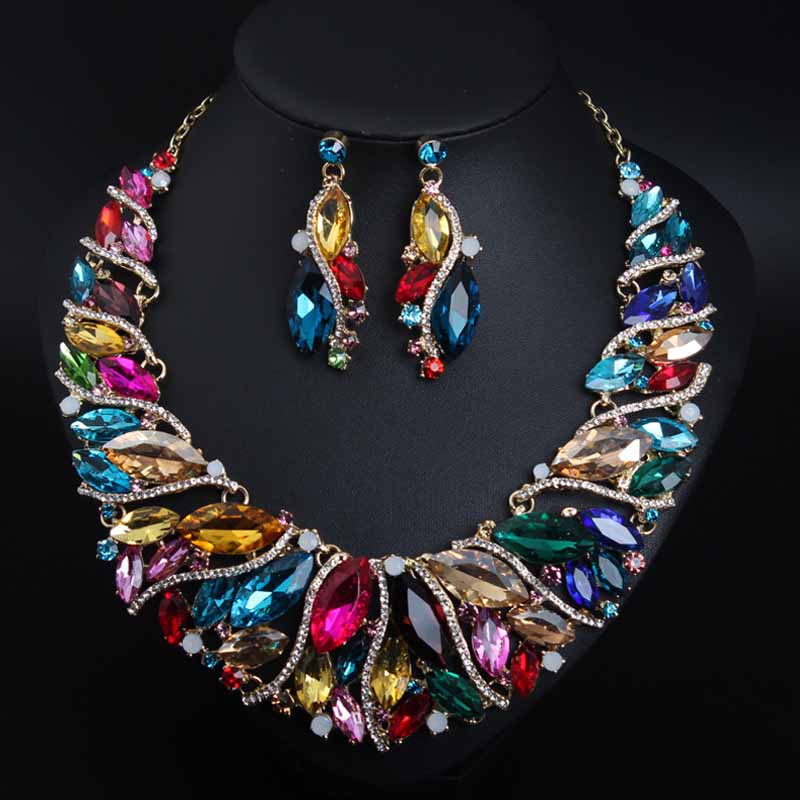 A4243 European American Luxury Jewelry Exaggerated Necklace Earrings Set