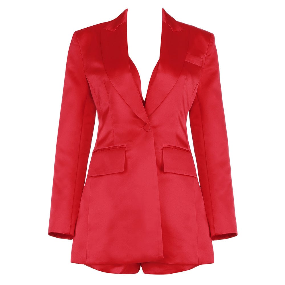 A4448 Christmas Wholesale Red Blazer Coat Sexy Tops Pant Satin Three Piece Set Women Clothing